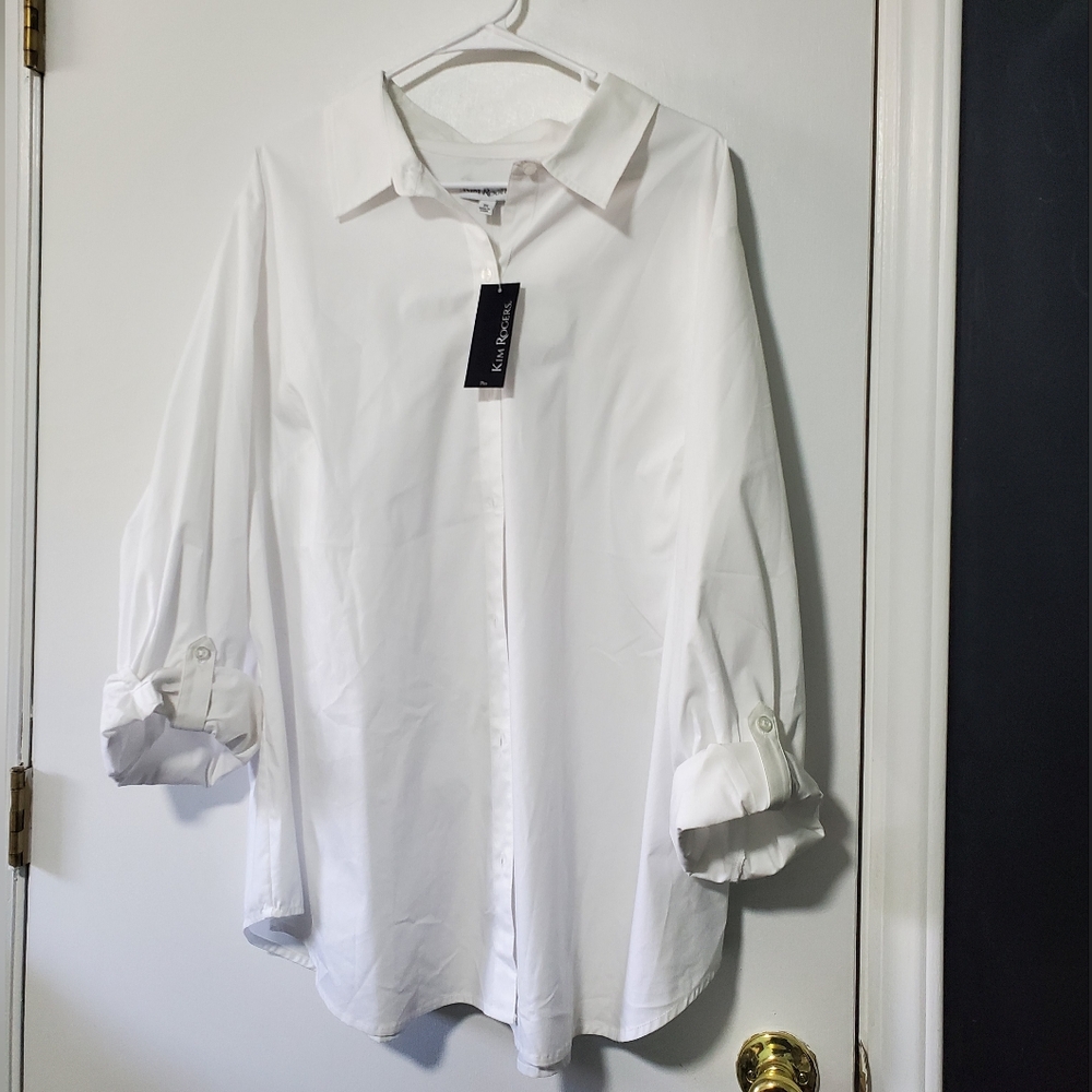 Kim Rogers NWT Womens White Button Down Shirt with Tunic Length Size 3X